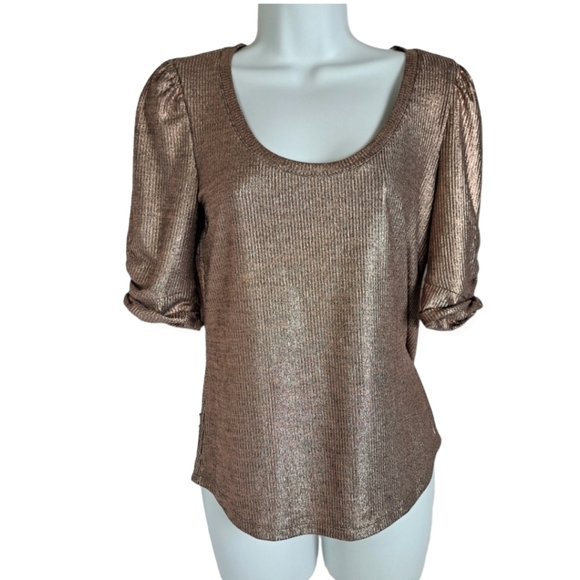 Maeve Gold Shimmer Short Sleeves Blouse - Picture 1 of 8